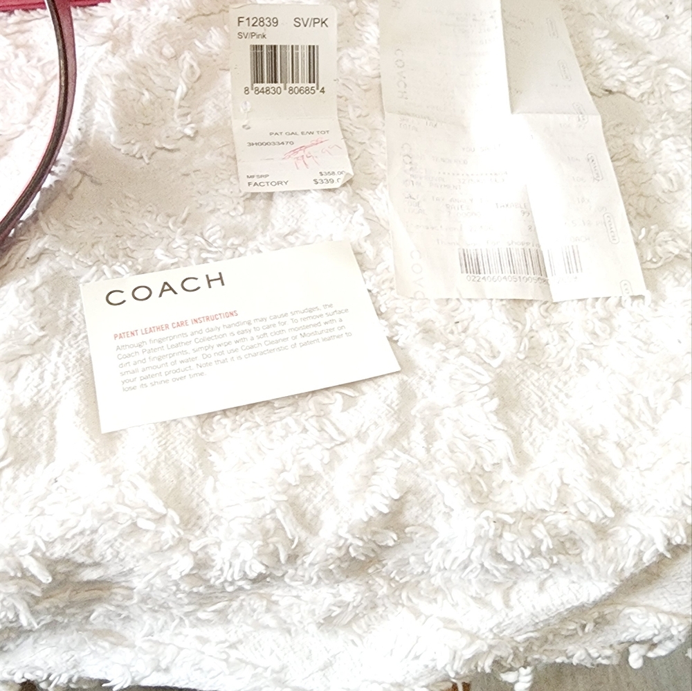 Coach Pink Patent Leather East/West Tote Bag - Picture 6 of 7